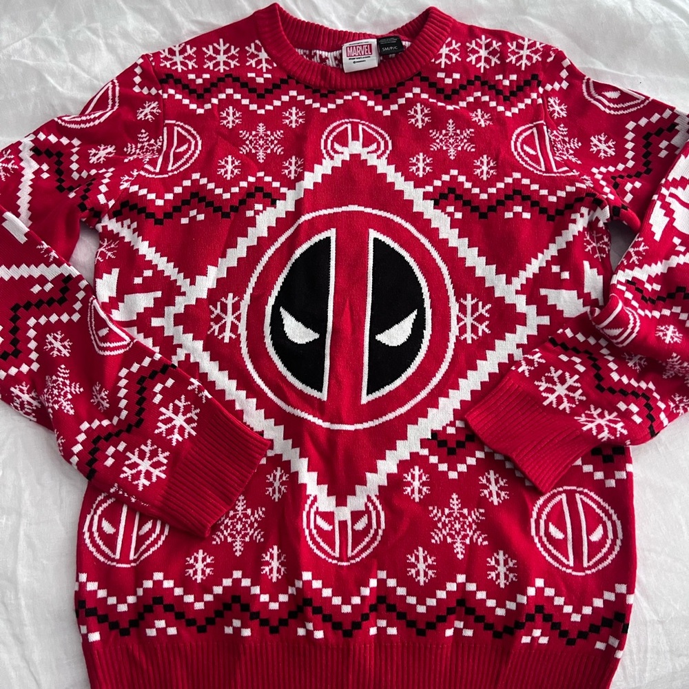 Marvel Red and White Deadpool Men's ugly Christmas Sweater